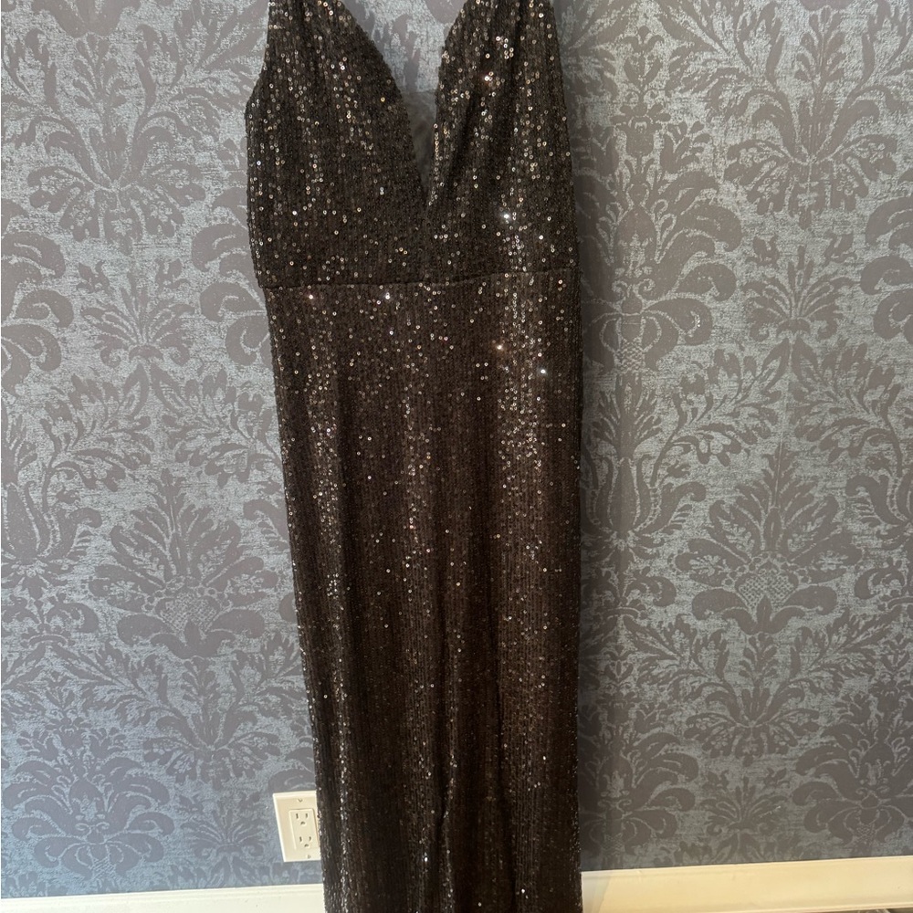Sequined black V-Neck Evening Gown